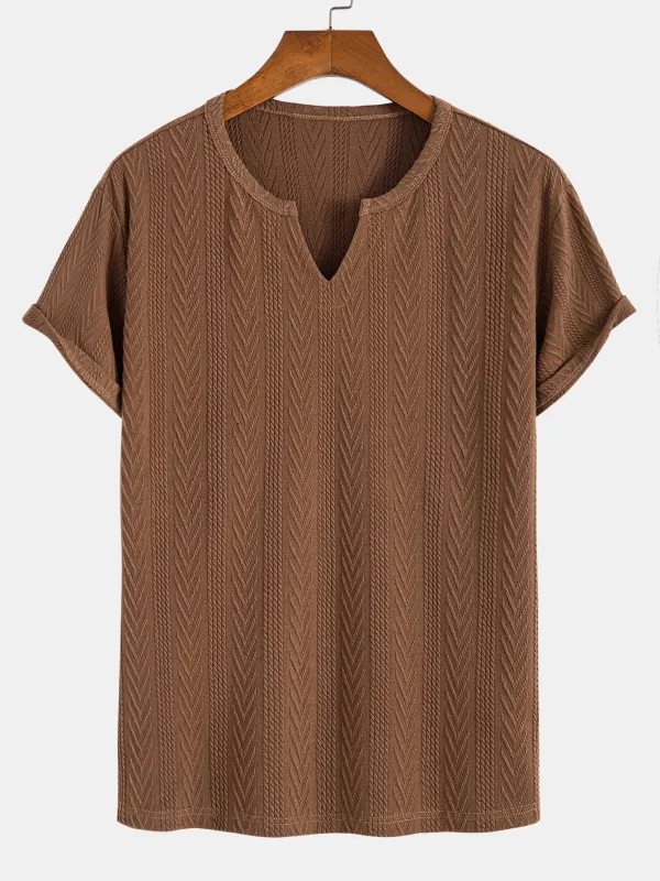 Muscle Fit Geometric Jacquard Notch T-Shirt made by Hoooyi