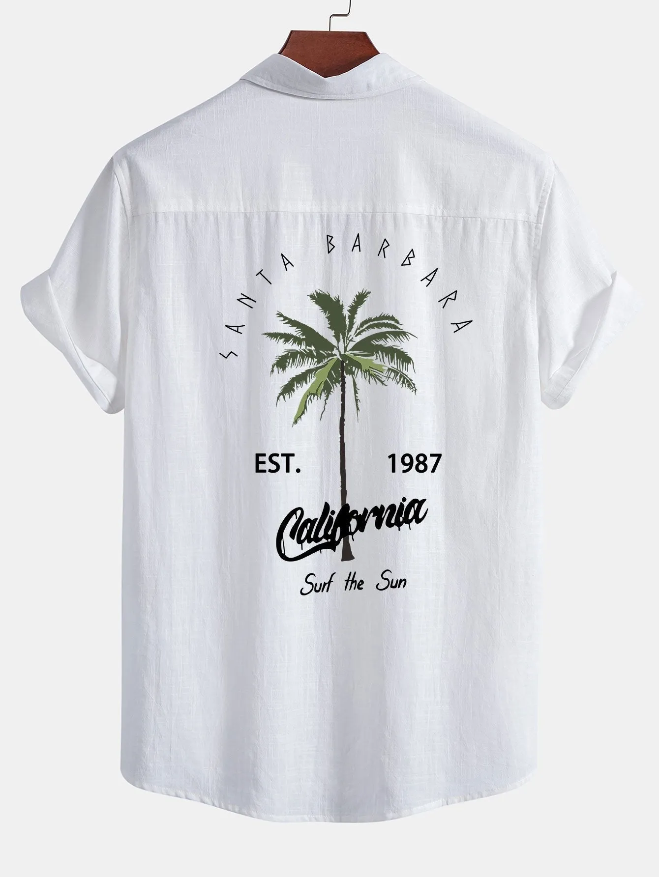 California Palm Tree Print Linen Look Cotton Button Up Shirt & Swim Shorts sold by Hoooyi product image thumbnail 4