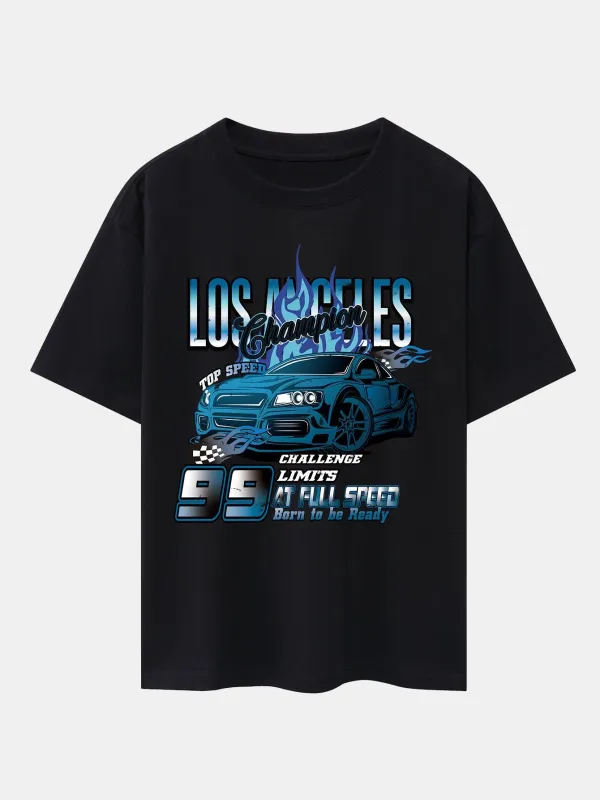 Los Angeles Car Print Drop Shoulder Oversize T-Shirt sold by Hoooyi