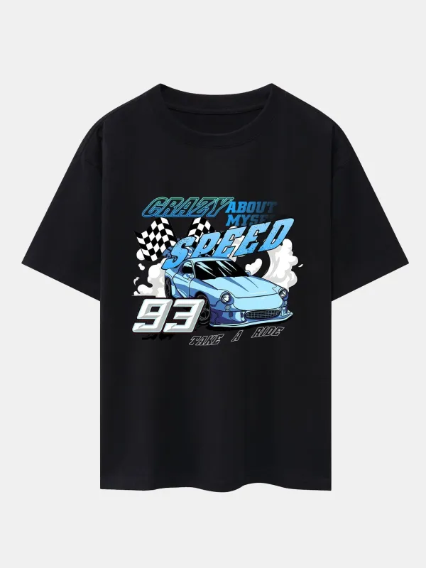 Crazy Speed Car Print Drop Shoulder Oversize T-Shirt sold by Hoooyi