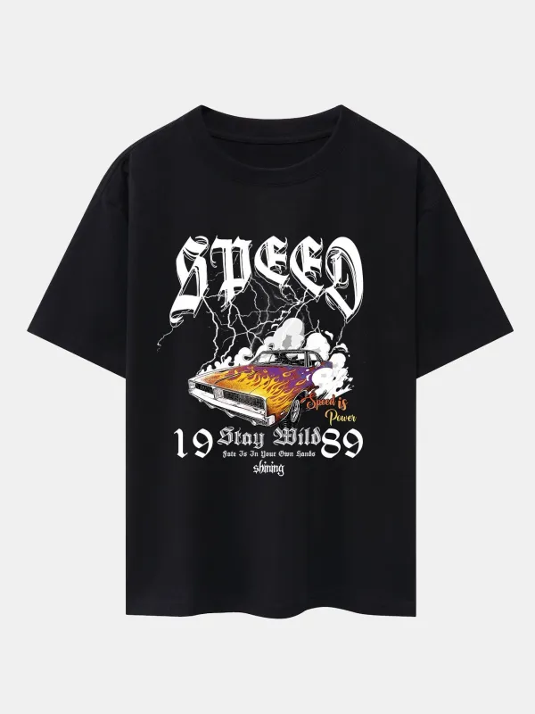 Lightning Speed Car Print Drop Shoulder Oversize T-Shirt sold by Hoooyi