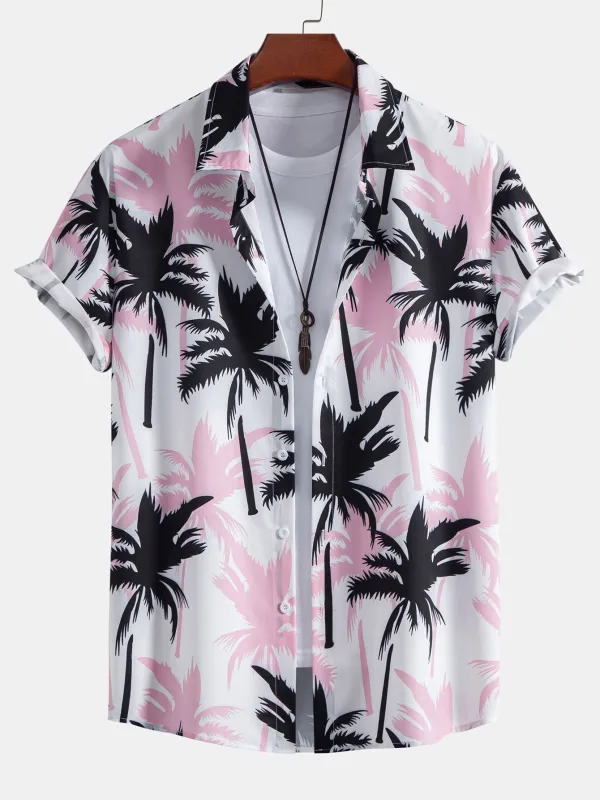 Palm Tree Print Button Up Shirt sold by Hoooyi