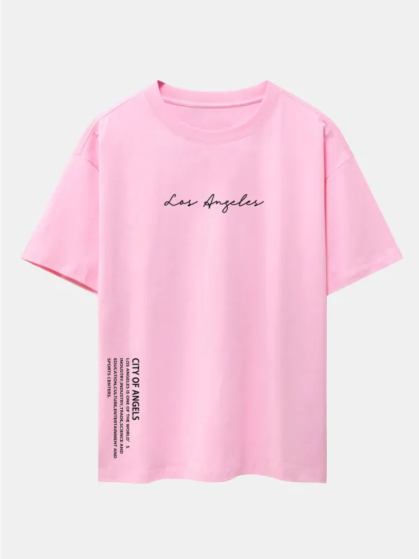 Los Angeles Print Drop Shoulder Oversize T-Shirt sold by Hoooyi
