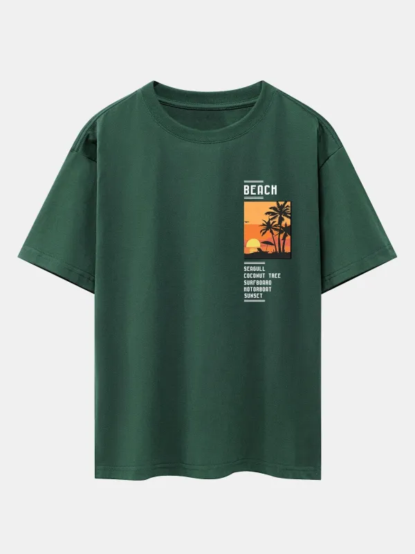 Beach Scenery Slogan Print Drop Shoulder Oversize T-Shirt sold by Hoooyi