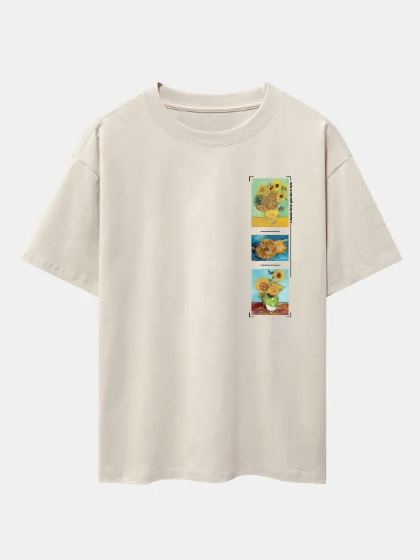 Sunflower Oil Painting Print Drop Shoulder Oversize T-Shirt sold by Hoooyi