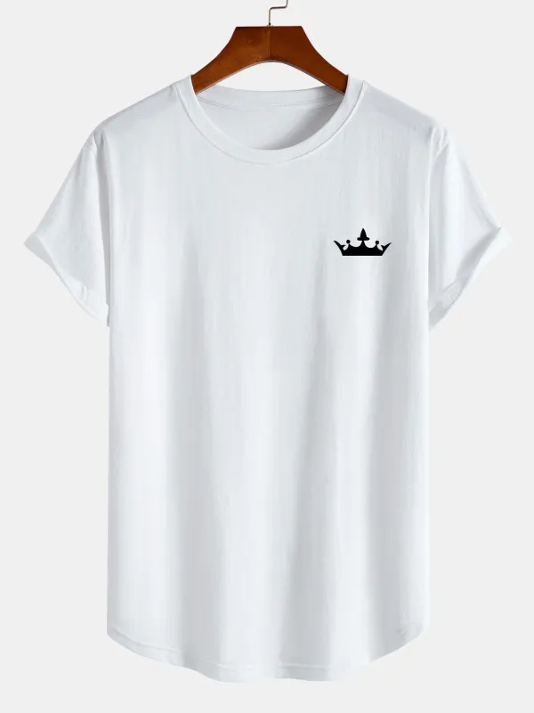 Crown Print Cotton Arc Hem T-Shirt sold by Hoooyi