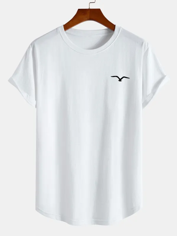 Seagull Print Cotton Arc Hem T-Shirt sold by Hoooyi
