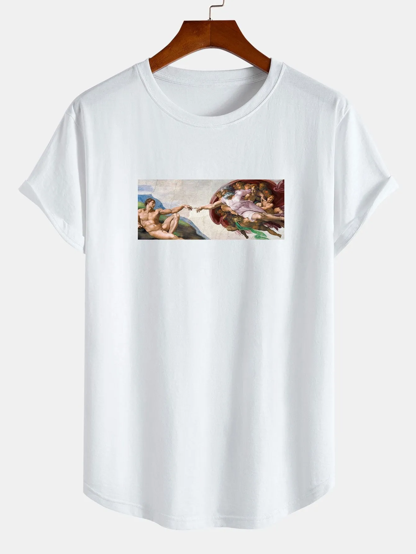 God Created Adam Print Cotton Arc Hem T-Shirt sold by Hoooyi product image thumbnail 3
