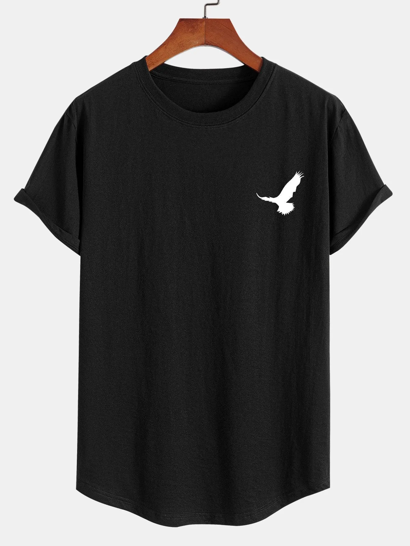 Flying Eagle Print Cotton Arc Hem T-Shirt sold by Hoooyi