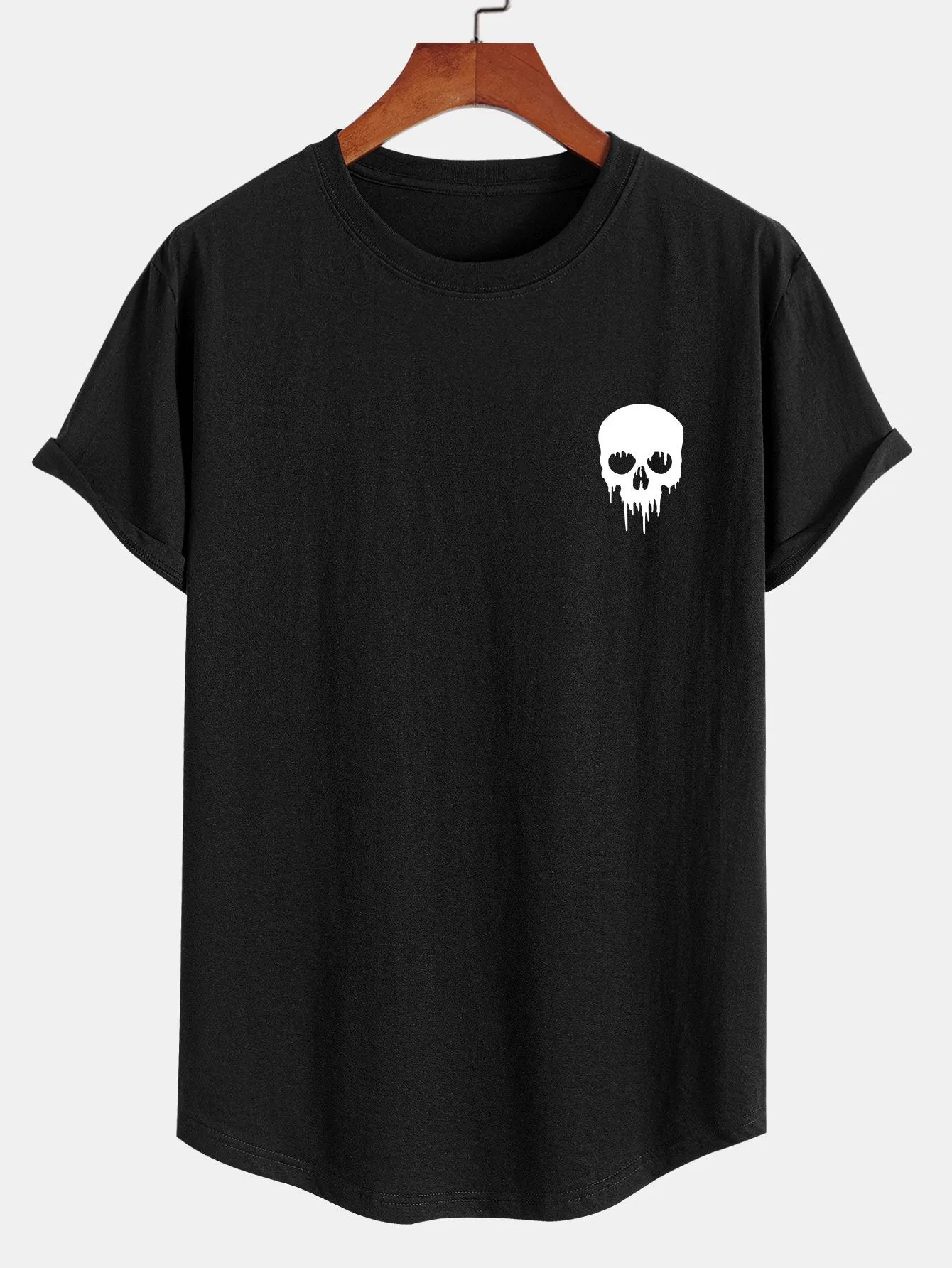 Skeleton Print Cotton Arc Hem T-Shirt sold by Hoooyi