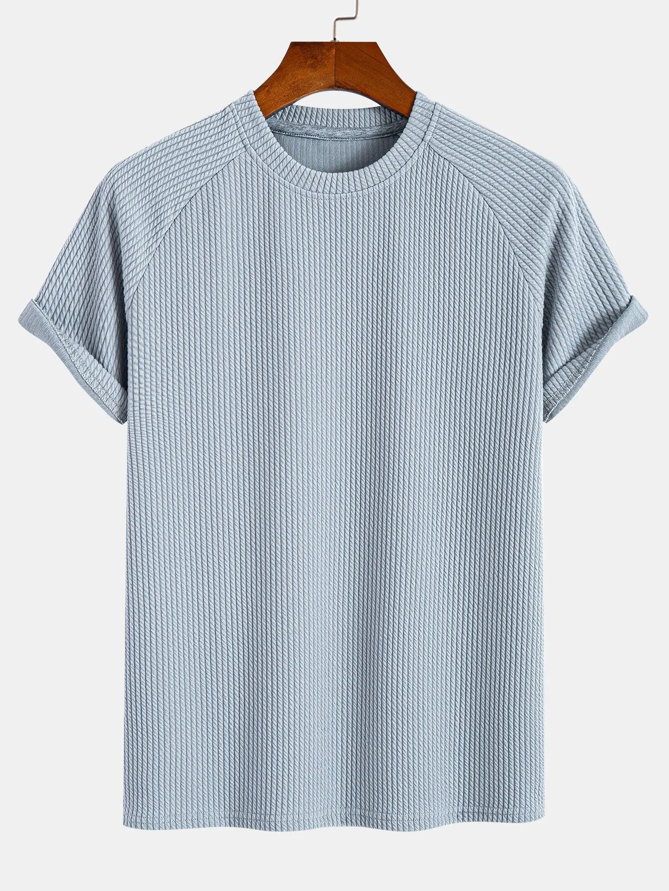 Muscle Fit Ribbed Raglan Sleeve T-Shirt sold by Hoooyi product image thumbnail 3