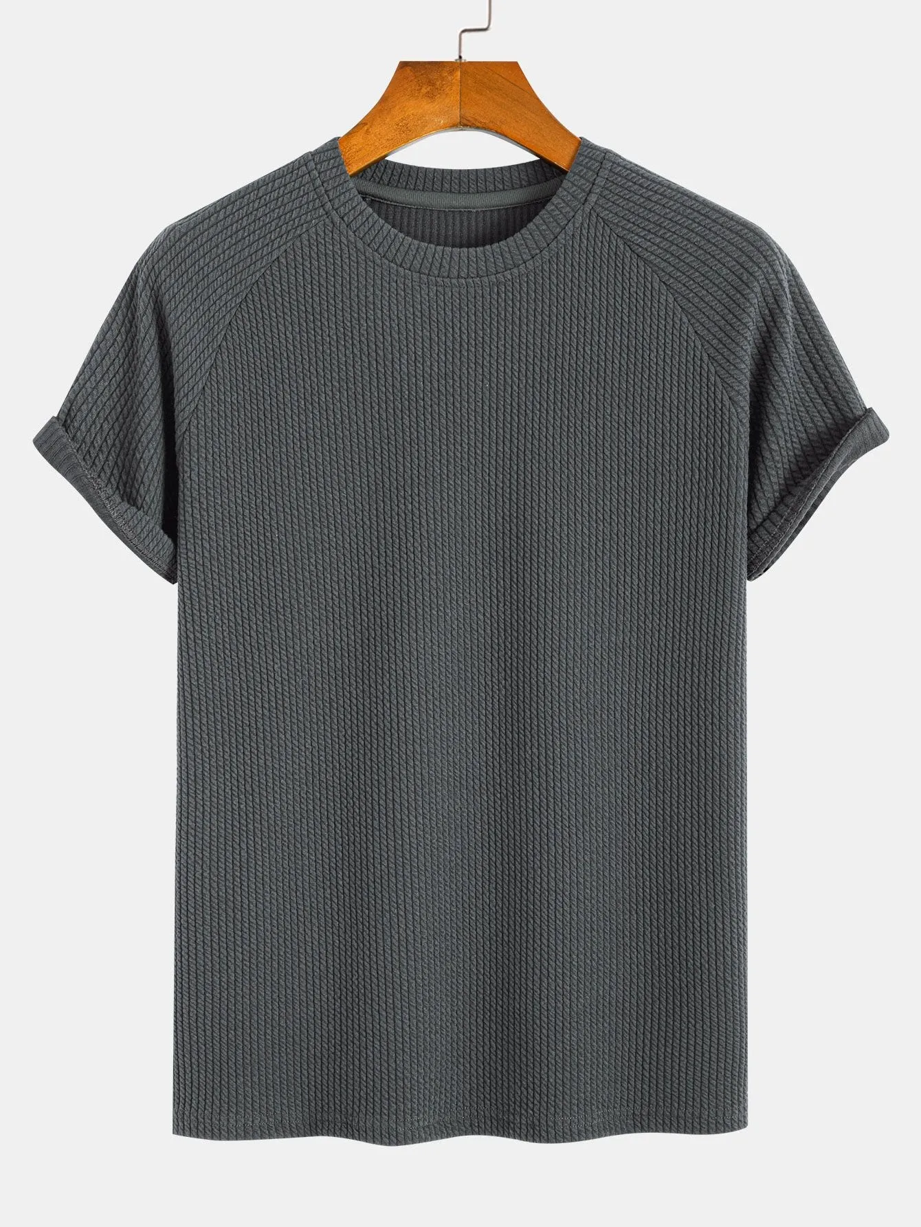 Muscle Fit Ribbed Raglan Sleeve T-Shirt sold by Hoooyi product image thumbnail 5