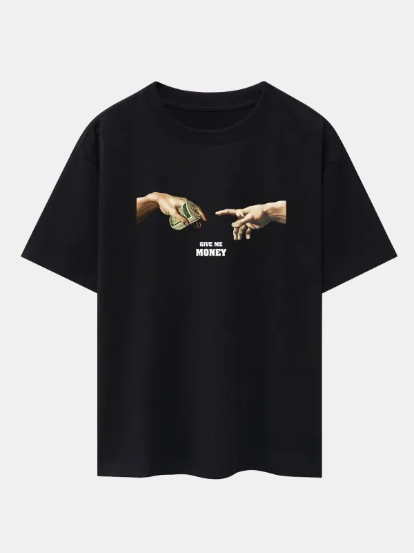 Hand Cash Print Drop Shoulder Oversize T-Shirt sold by Hoooyi
