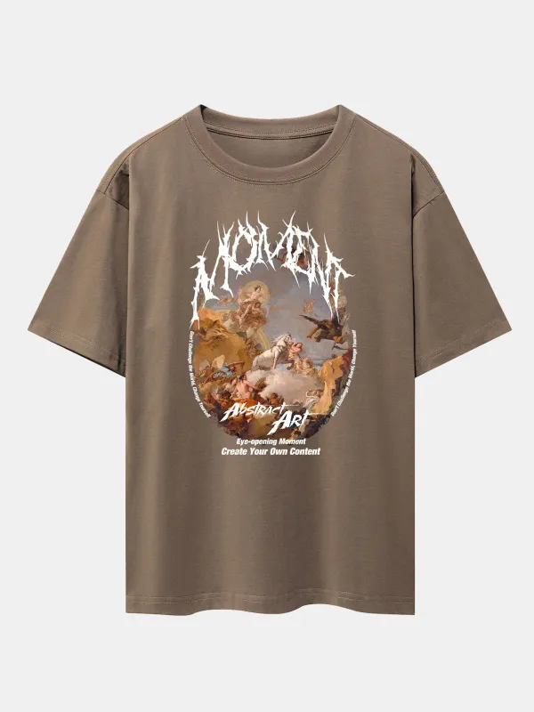 Slogan Oil Painting Print Drop Shoulder Oversize T-Shirt sold by Hoooyi
