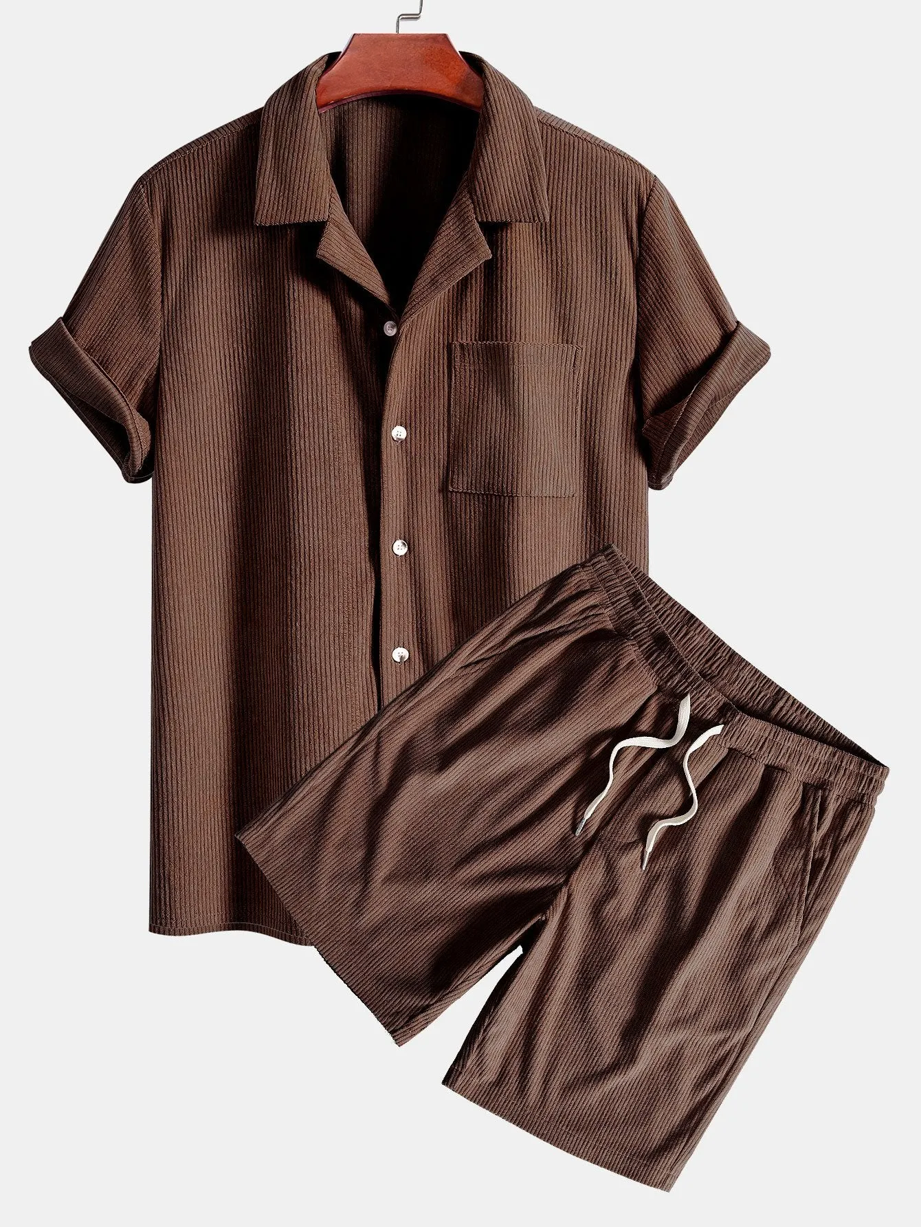 Short Sleeve Corduroy Cuban Shirt & Shorts sold by Hoooyi product image thumbnail 3