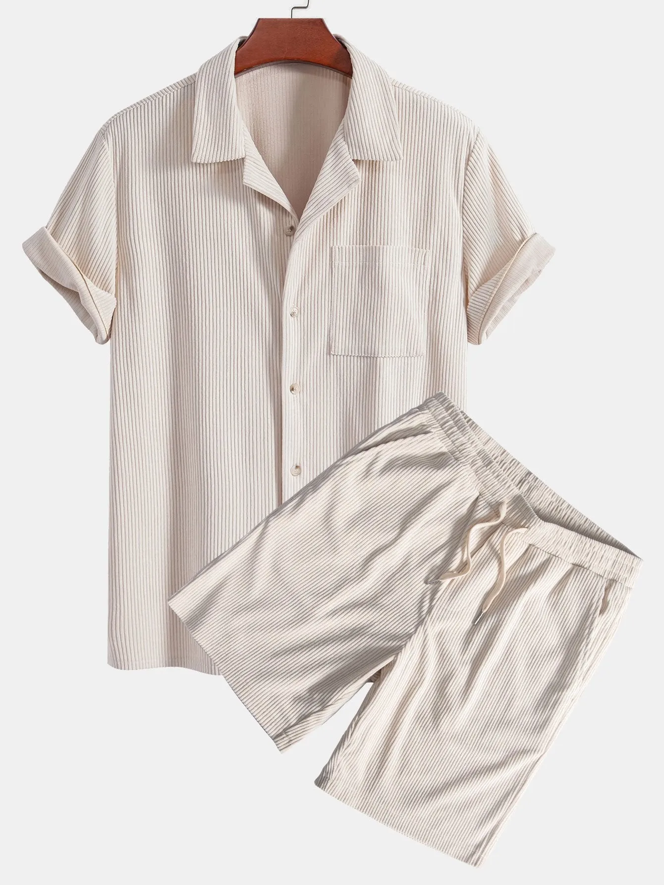 Short Sleeve Corduroy Cuban Shirt & Shorts sold by Hoooyi product image thumbnail 2
