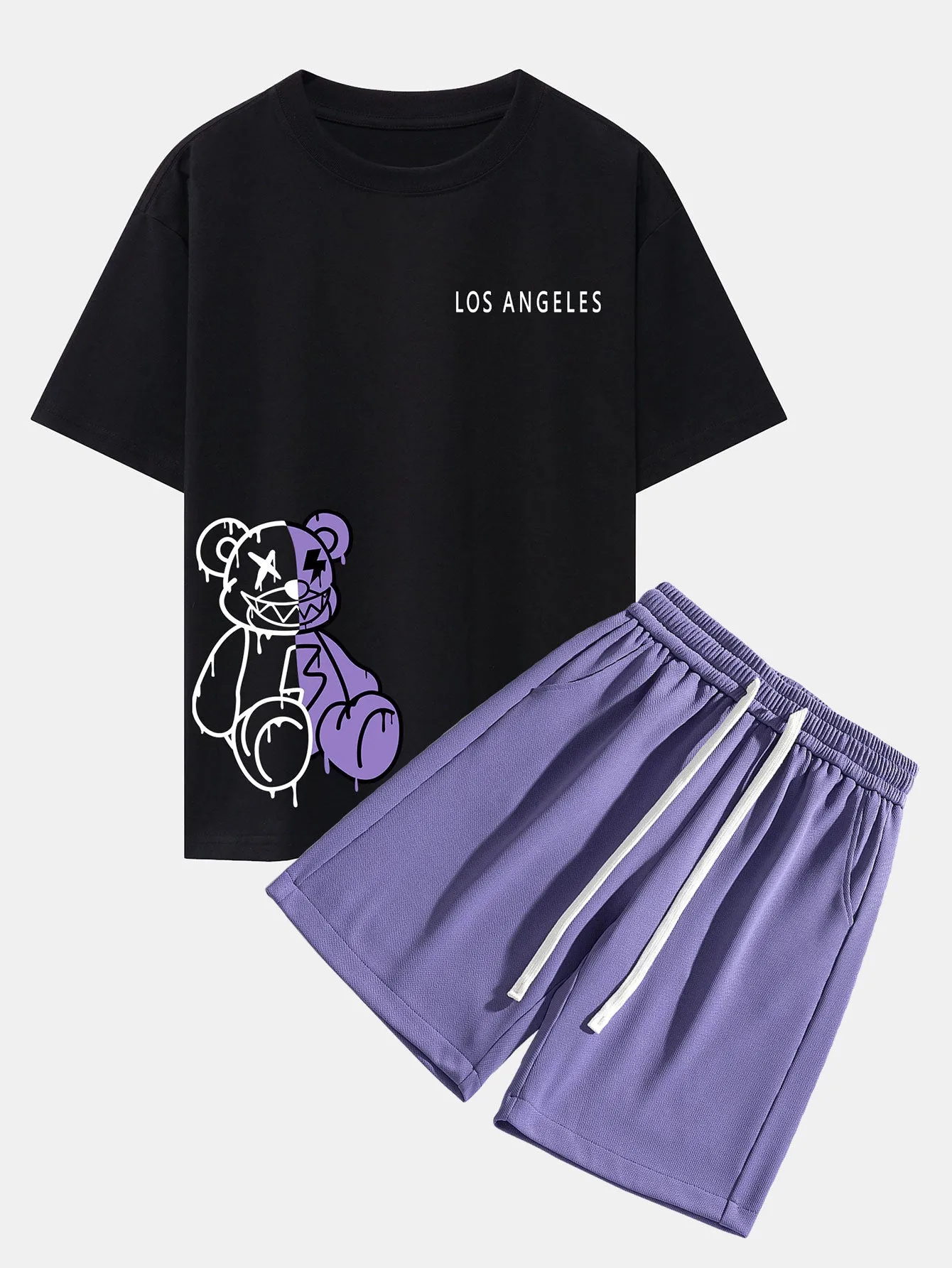 Los Angeles Dissolving Bear Print Oversize T-Shirt & Shorts sold by Hoooyi