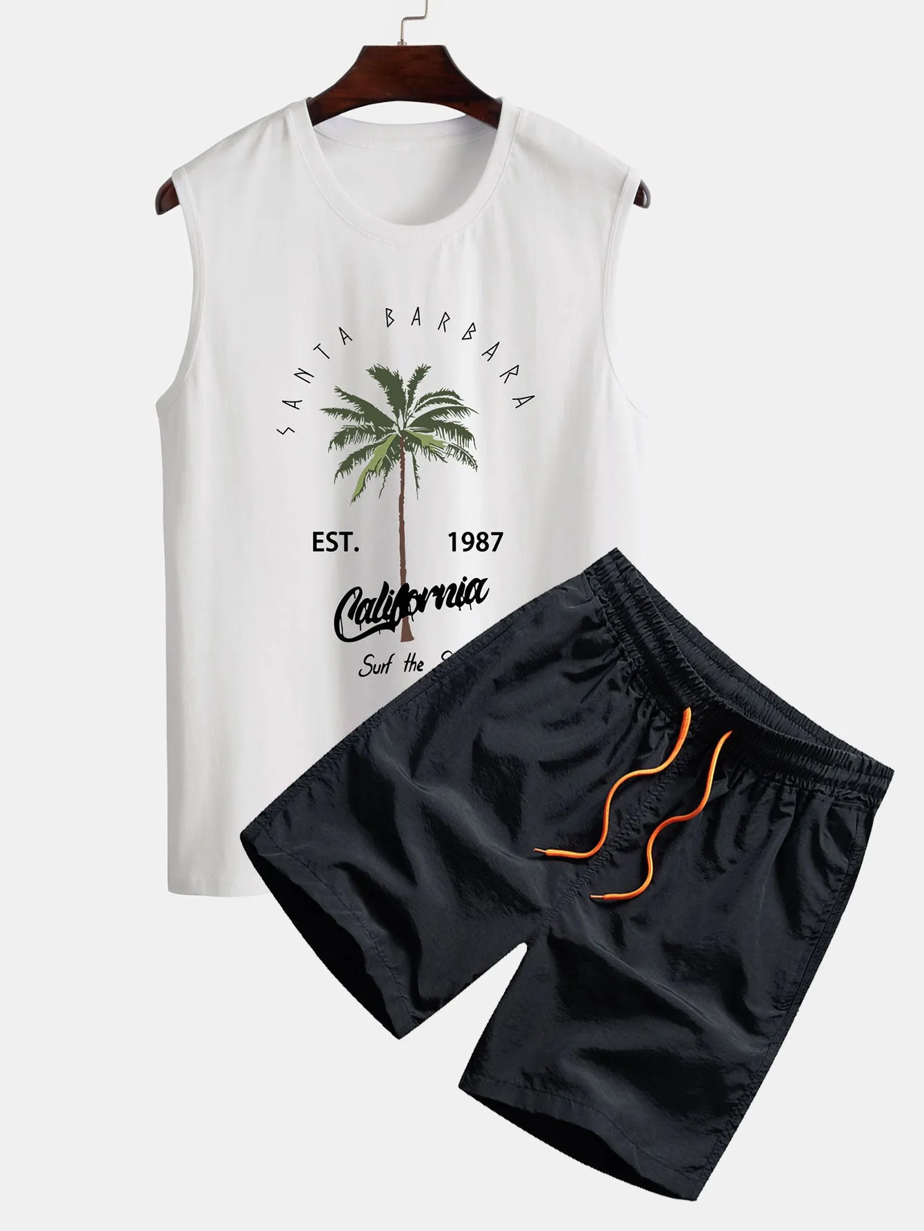 California Palm Tree Print Tank Top & Swim Shorts sold by Hoooyi