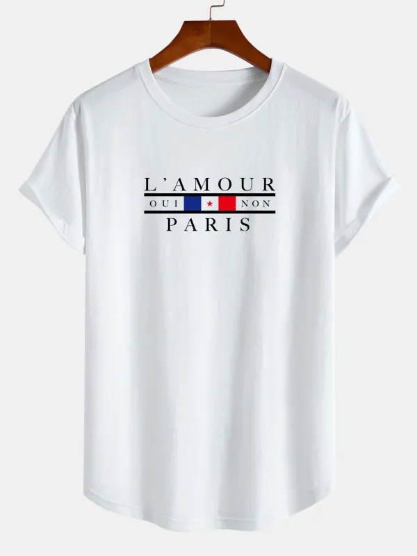 L'amour Paris Print Cotton Arc Hem T-Shirt sold by Hoooyi