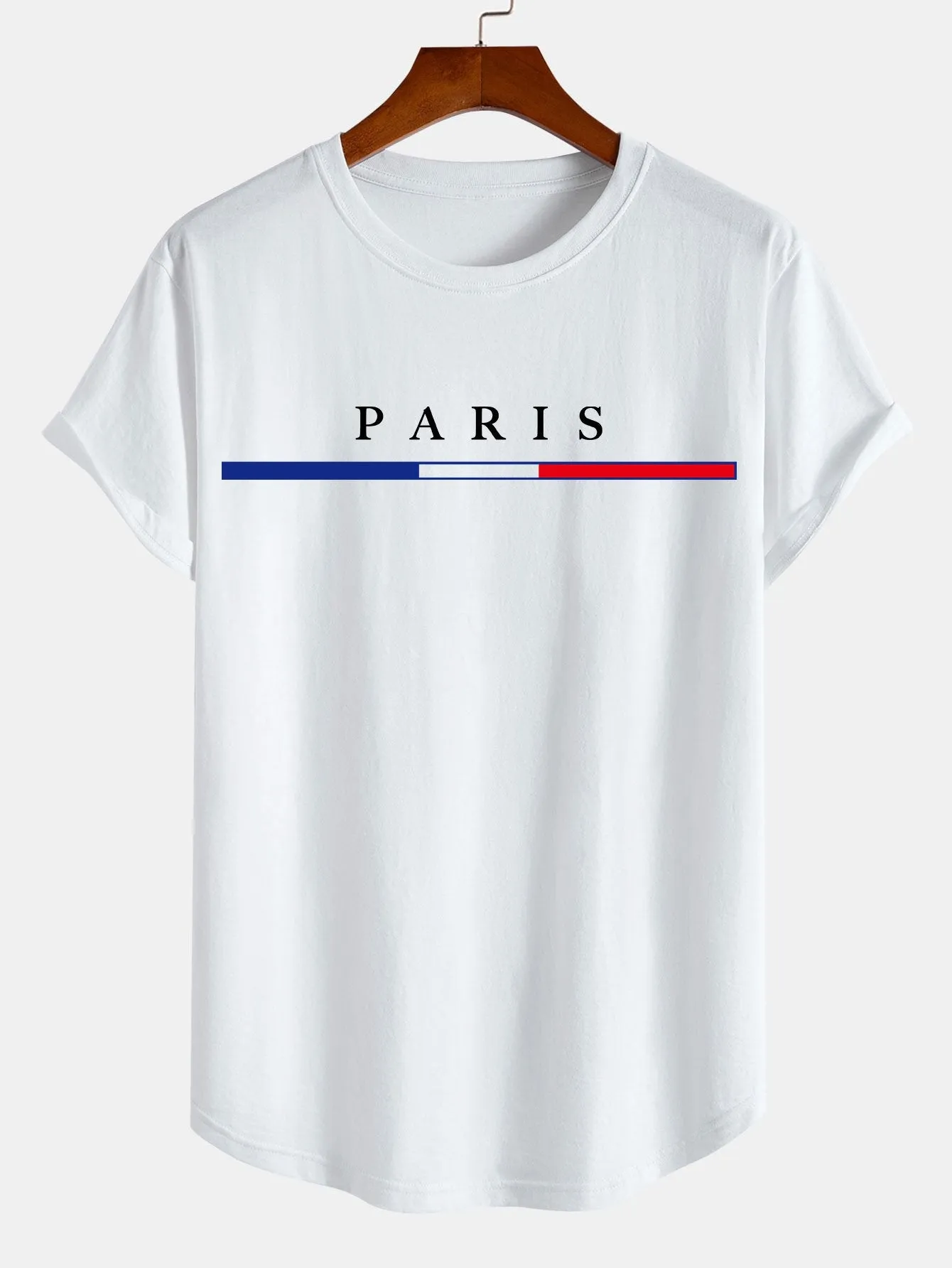 Paris Print Cotton Arc Hem T-Shirt sold by Hoooyi