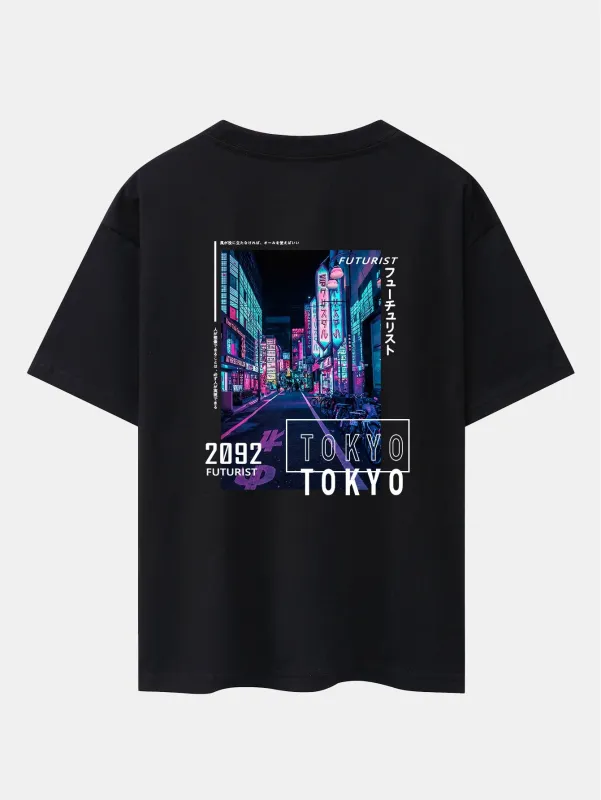 Neon Night Street Back Print Drop Shoulder Oversize T-Shirt sold by Hoooyi