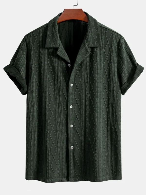 Knitted Geometric Rhombus Jacquard Cuban Shirt sold by Hoooyi