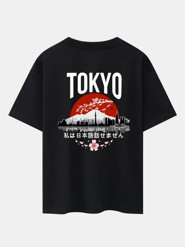 Tokyo Scenery Back Print Oversize T-Shirt sold by Hoooyi