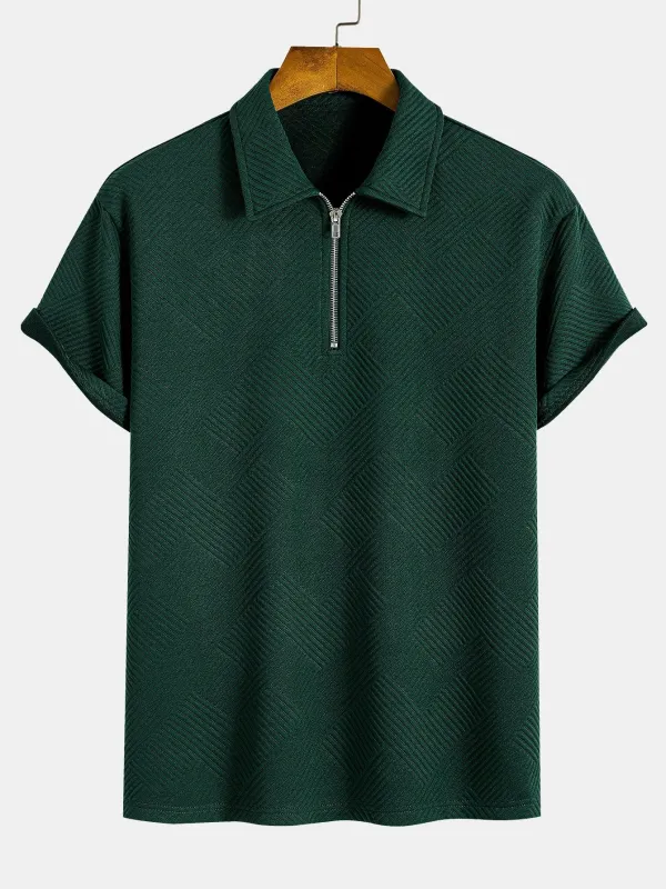 Stripe Jacquard Zip Up Polo sold by Hoooyi