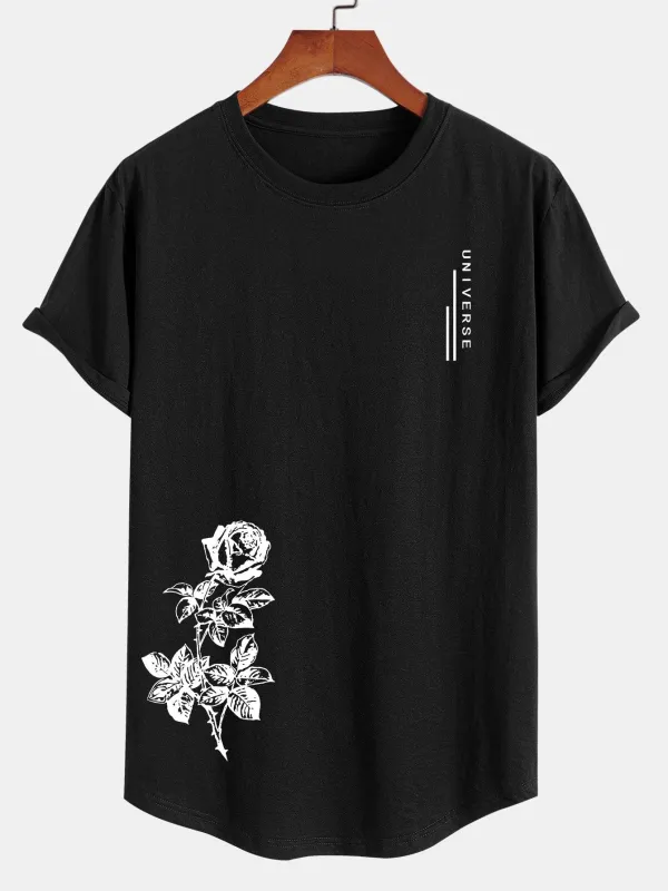 Flower Slogan Print Cotton Arc Hem T-Shirt sold by Hoooyi