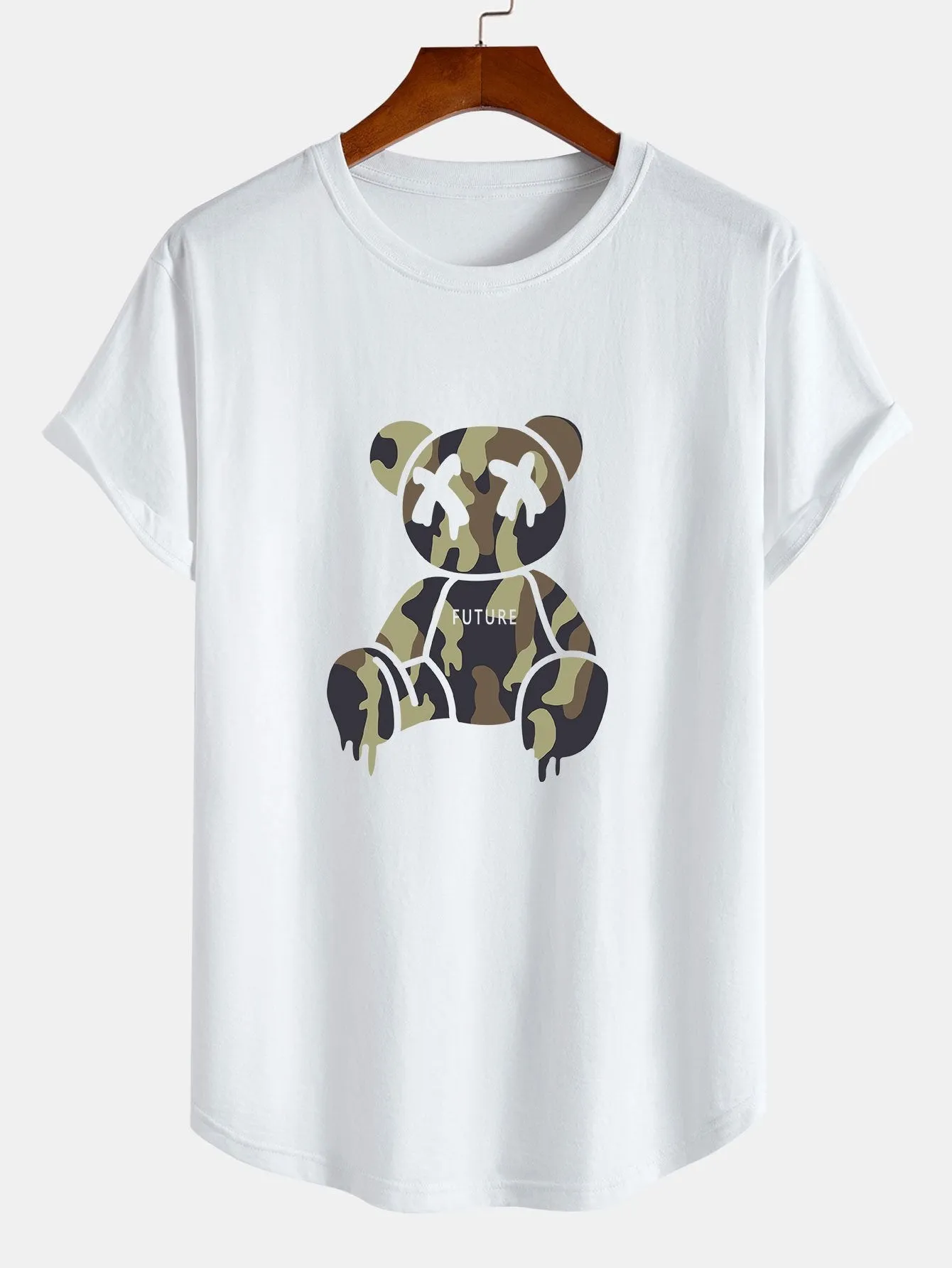 Camouflage Bear Print Cotton Arc Hem T-Shirt sold by Hoooyi product image thumbnail 3