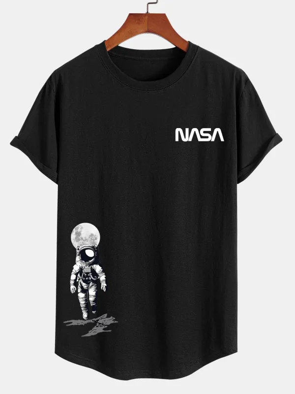 NASA Astronaut Print Cotton Arc Hem T-Shirt sold by Hoooyi