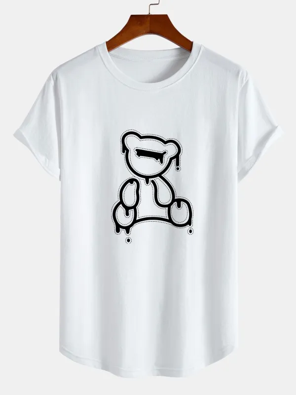 Dissolving Bear Print Cotton Arc Hem T-Shirt sold by Hoooyi