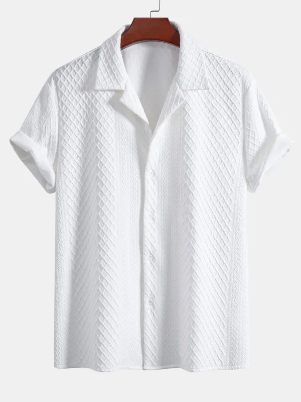 Rhombus Geometric Jacquard Textured Cuban Shirt sold by Hoooyi