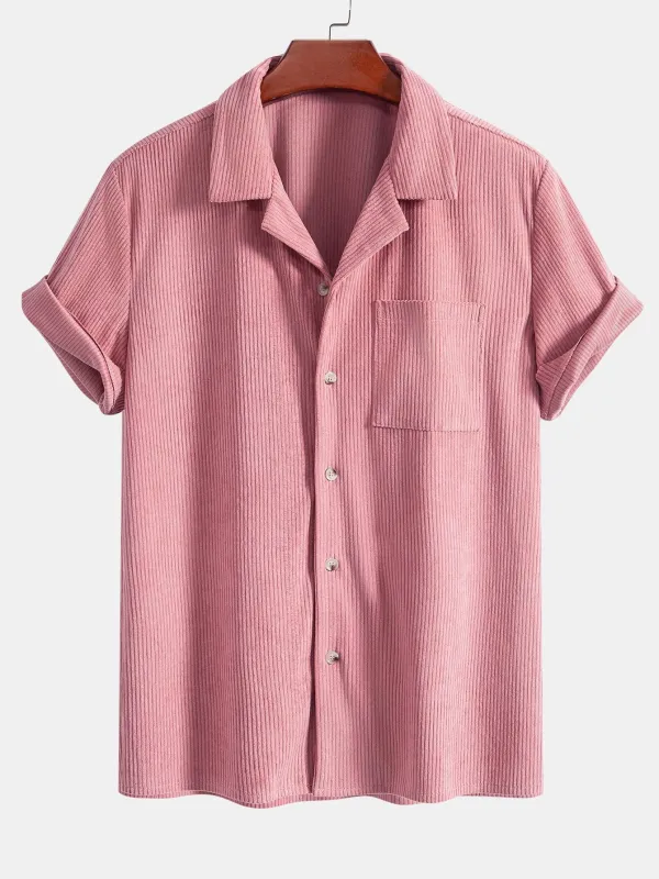 Short Sleeve Corduroy Cuban Shirt sold by Hoooyi