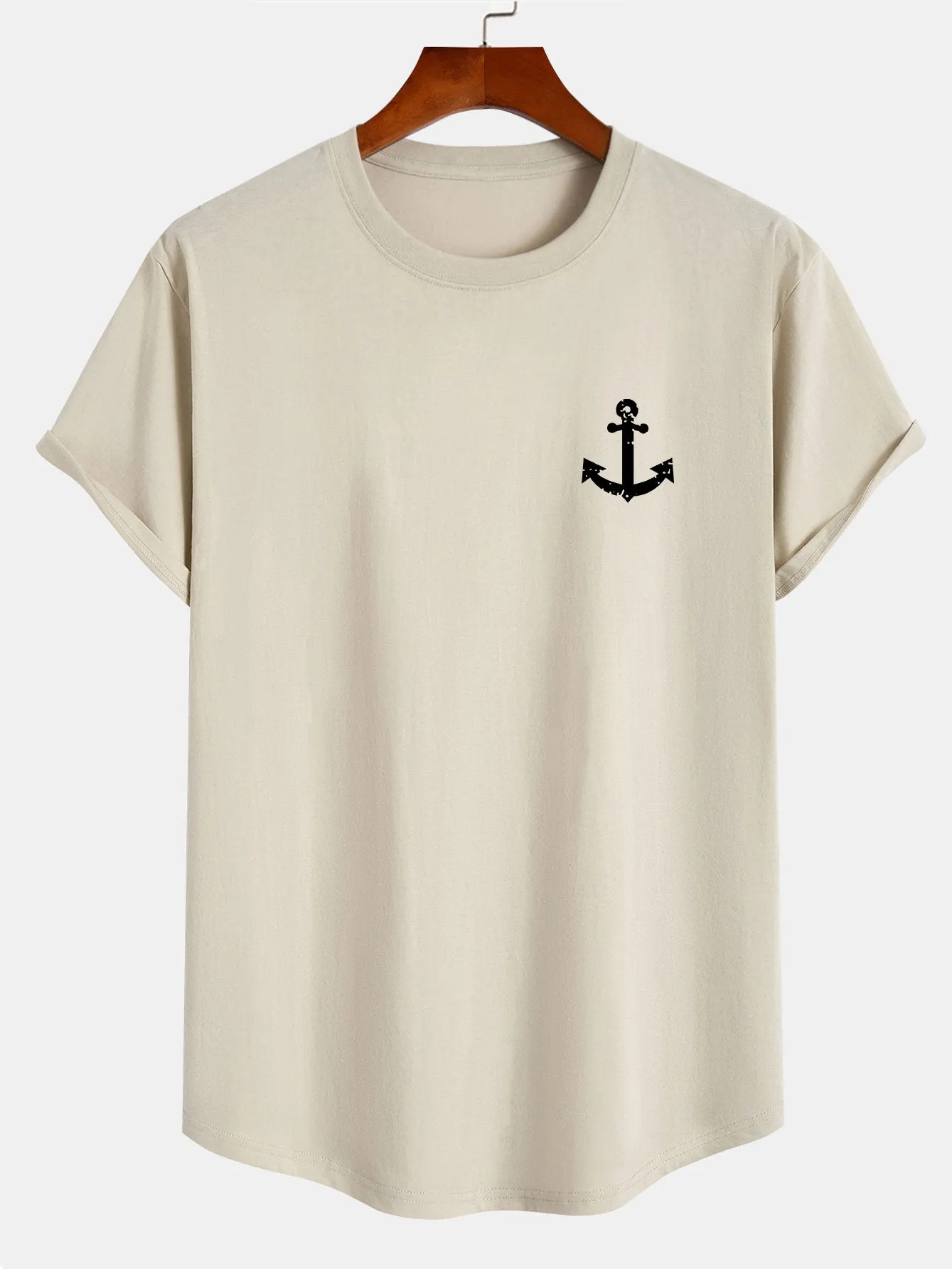 Anchor Print Cotton Arc Hem T-Shirt sold by Hoooyi product image thumbnail 3