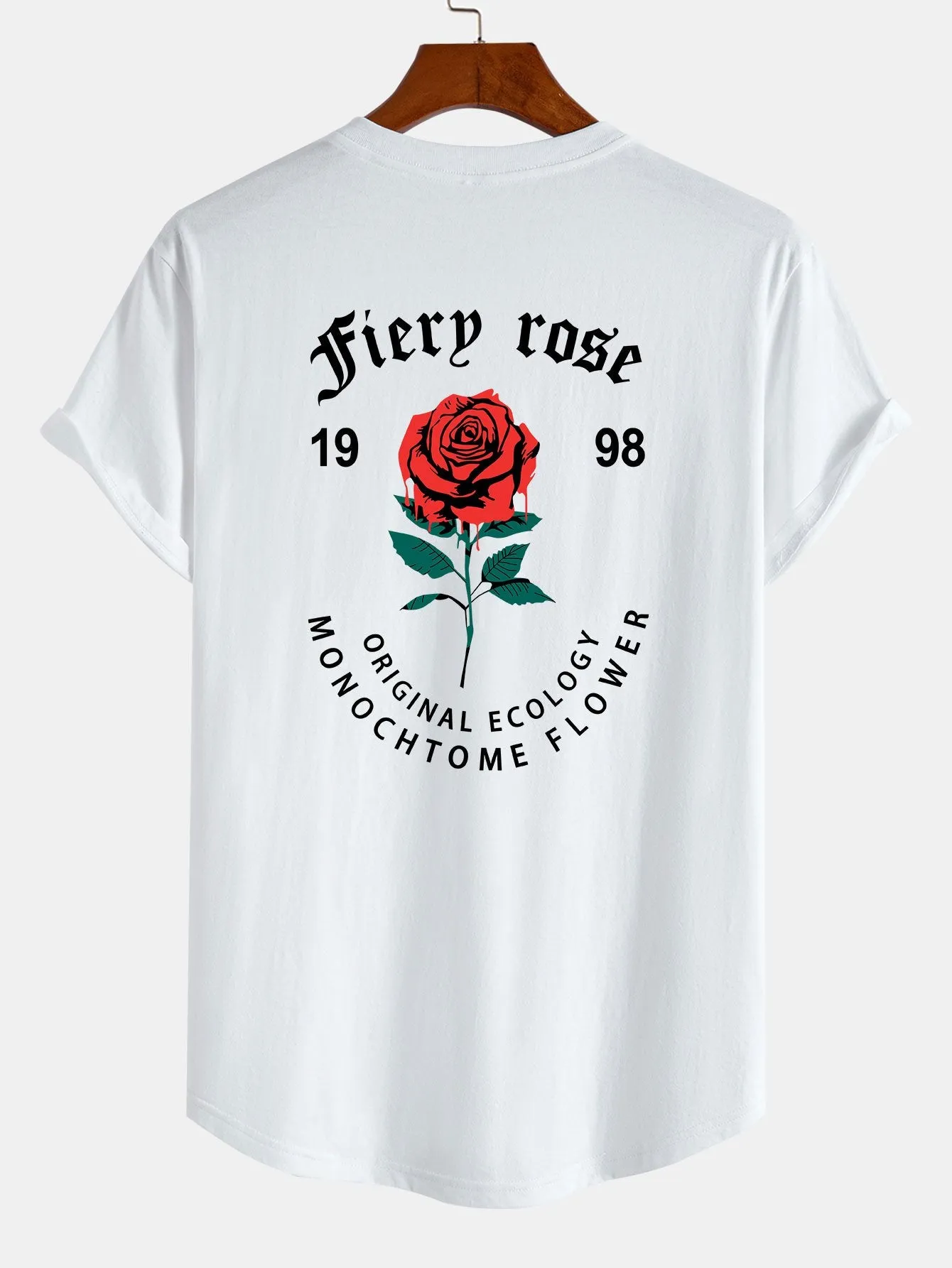 Dissolving Rose Print Cotton Arc Hem T-Shirt sold by Hoooyi product image thumbnail 4