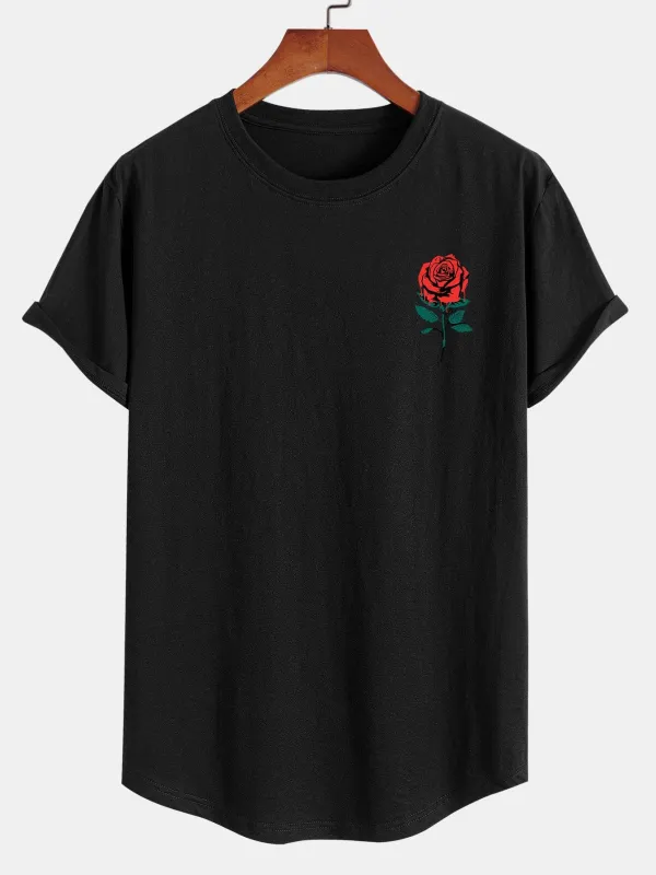 Dissolving Rose Print Cotton Arc Hem T-Shirt sold by Hoooyi