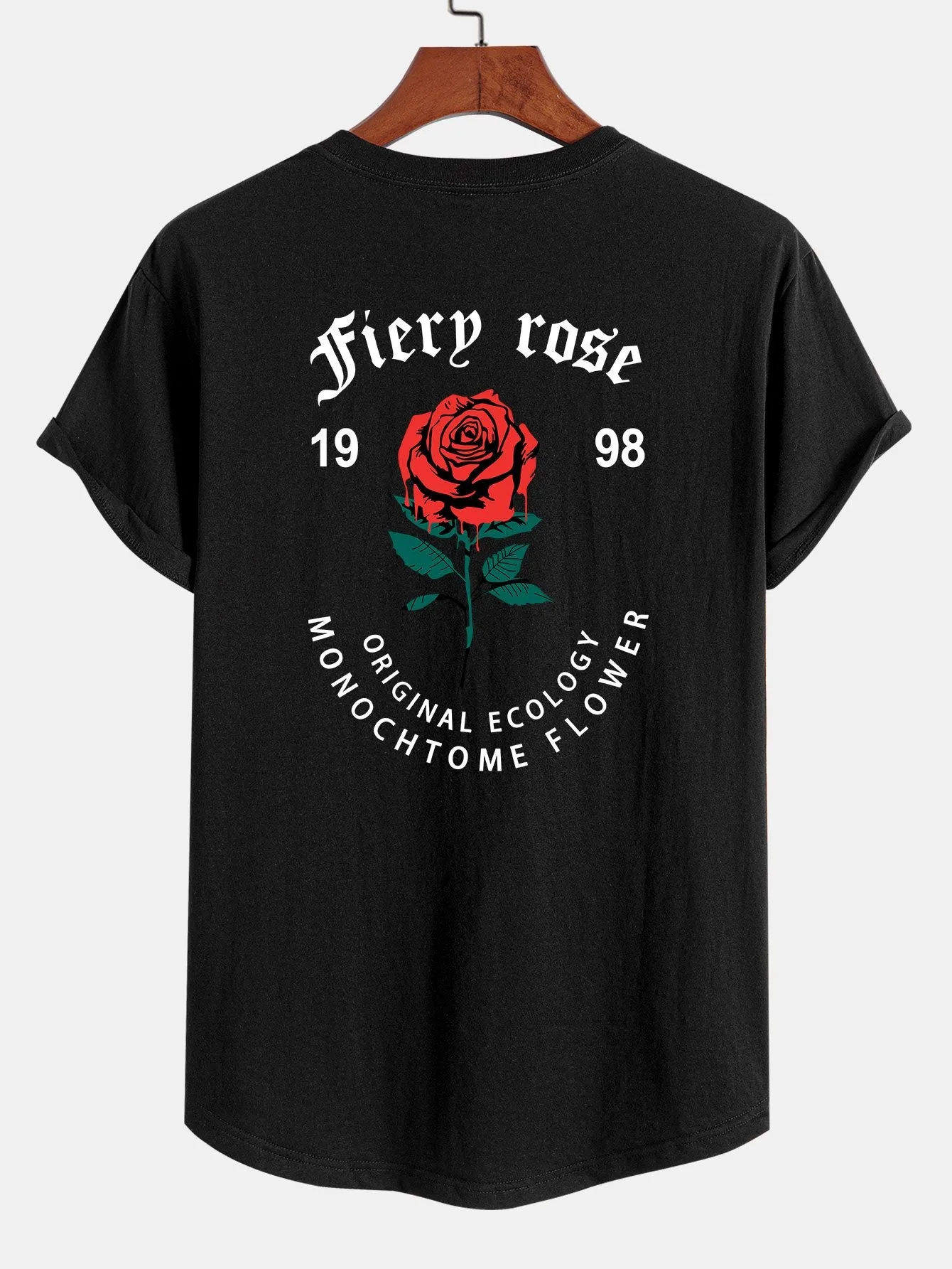 Dissolving Rose Print Cotton Arc Hem T-Shirt sold by Hoooyi product image thumbnail 2