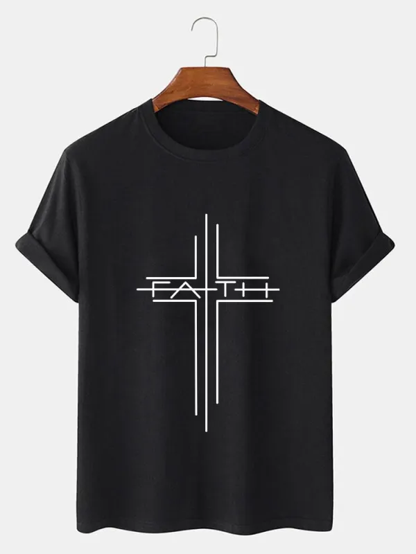 Faith Crucifix Line Print T-Shirts sold by Hoooyi