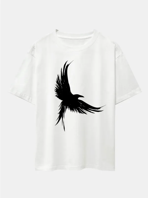 Fly Eagle Print Drop Shoulder Oversize T-Shirt made by Hoooyi