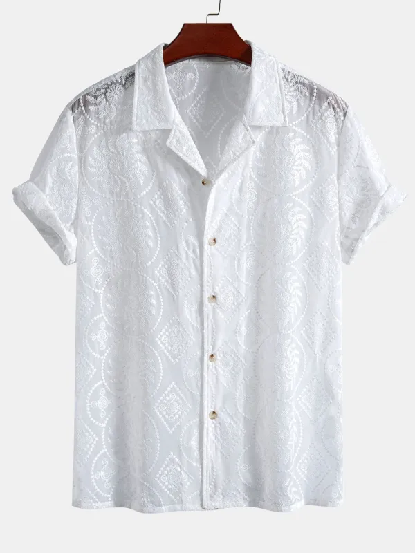 Embroidered Floral Cuban Shirt sold by Hoooyi