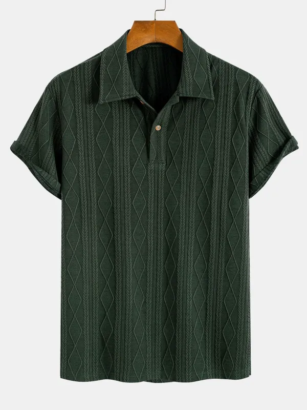 Knitted Geometric Rhombus Jacquard Polo sold by Hoooyi