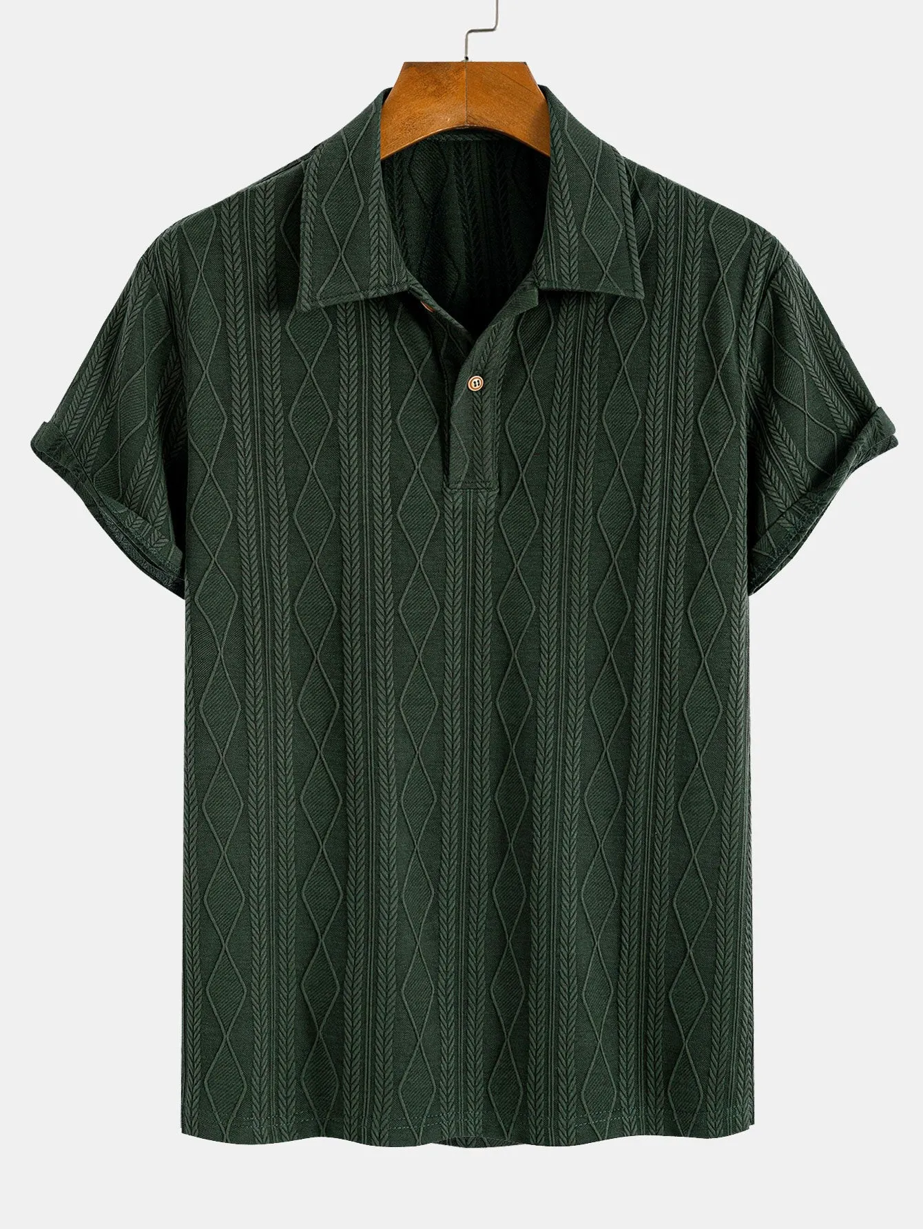 Knitted Geometric Rhombus Jacquard Polo sold by Hoooyi