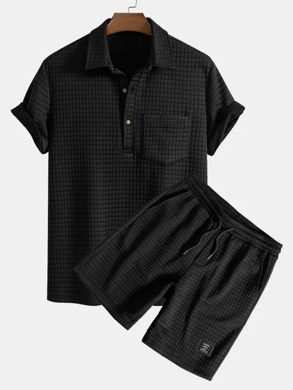 Waffle Polo With Pockets & Shorts sold by Hoooyi