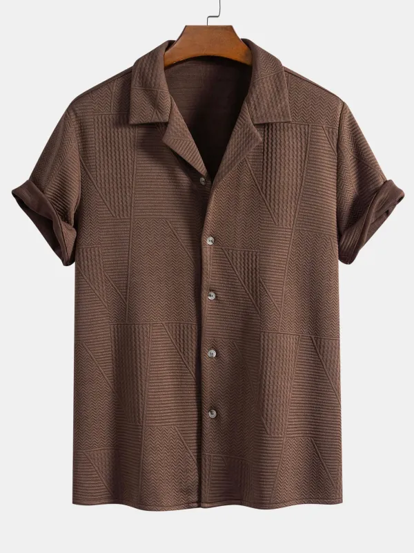 Short Sleeve Geometry Textured Cuban Shirt sold by Hoooyi