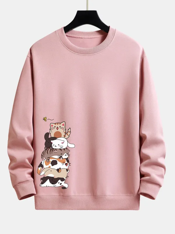 Cartoon Cat Print Relax Fit Sweatshirt sold by Hoooyi