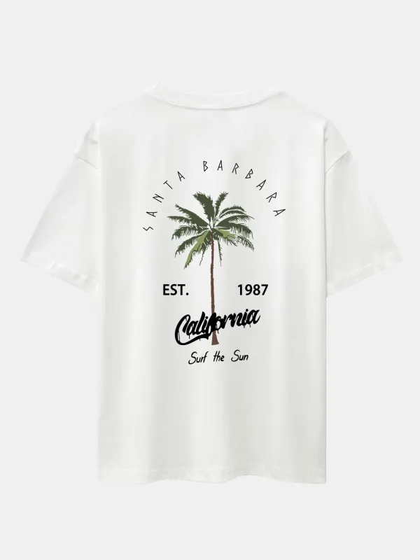 California Palm Tree Print Drop Shoulder Oversize T-Shirt sold by Hoooyi