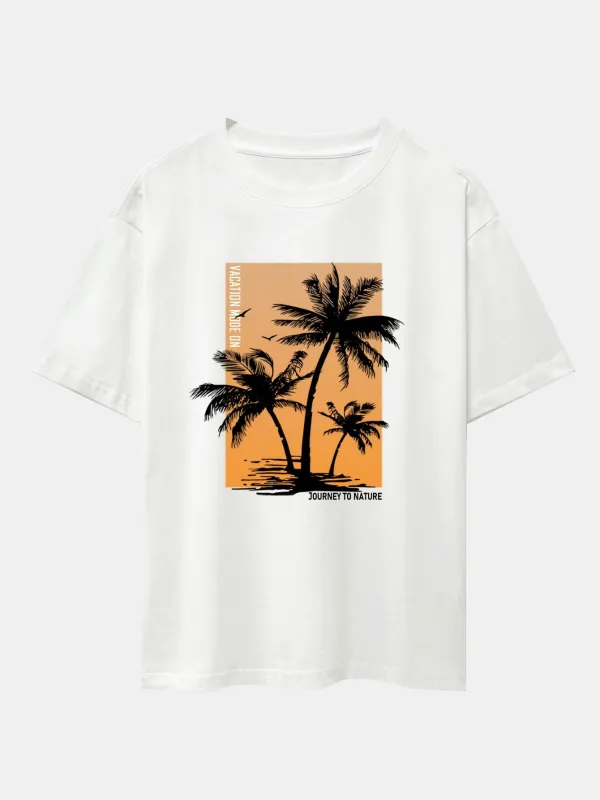 Palm Tree Yellow Background Print Oversize T-Shirt sold by Hoooyi
