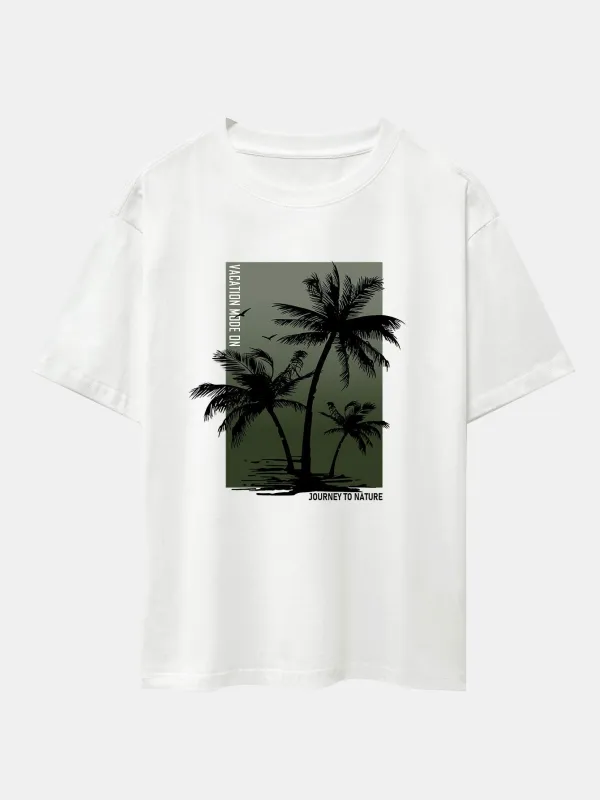 Palm Tree Army Green Background Print Oversize T-Shirt sold by Hoooyi