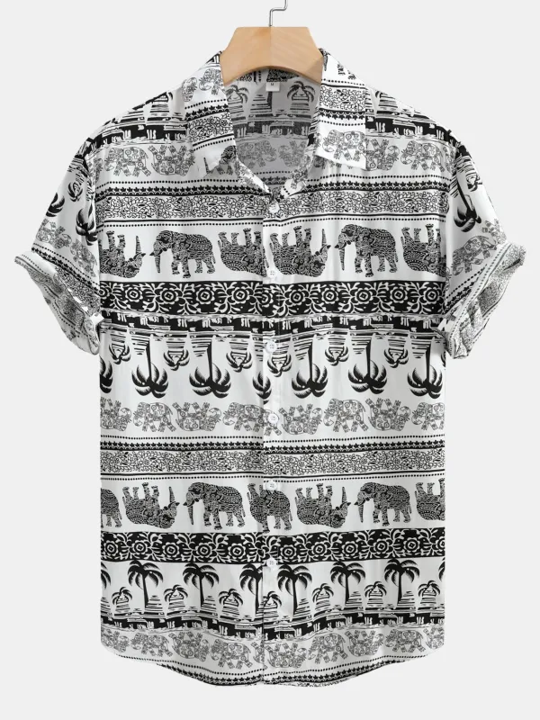 Elephant Print Button Up Shirt sold by Hoooyi